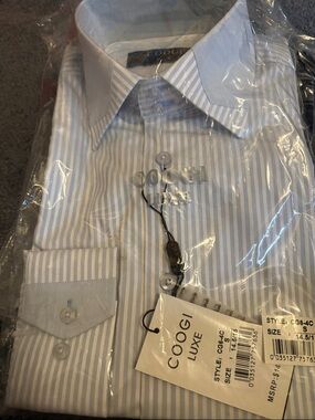 COOGI Light Blue and White Striped Dress Shirt